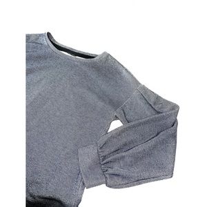 NWOT Sample Ann Taylor Pleated Sleeve Silver & Navy Sweatshirt